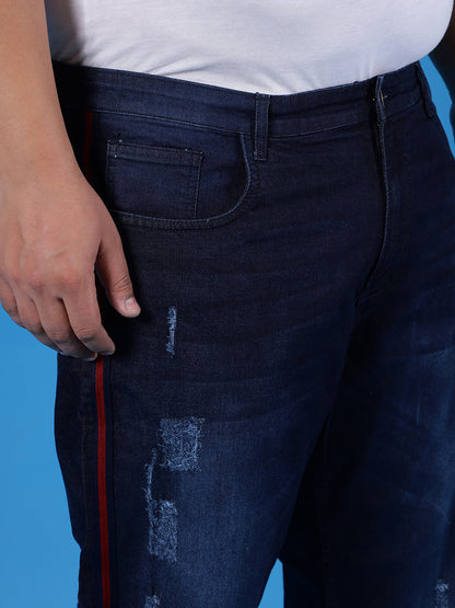 PLUS SIZE MEN SIDE STRIPED CASUAL DENIM JEANS