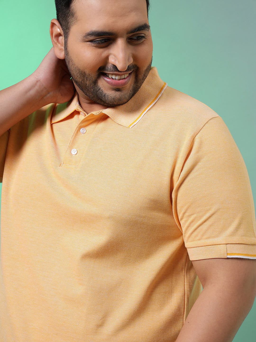 PLUS SIZE MEN POLO NECK SOLID T-SHIRT