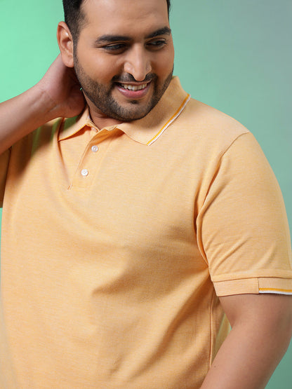 PLUS SIZE MEN POLO NECK SOLID T-SHIRT
