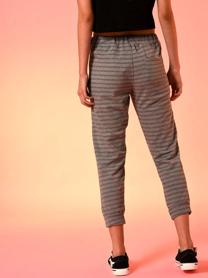Grey Striped Cotton Active Joggers