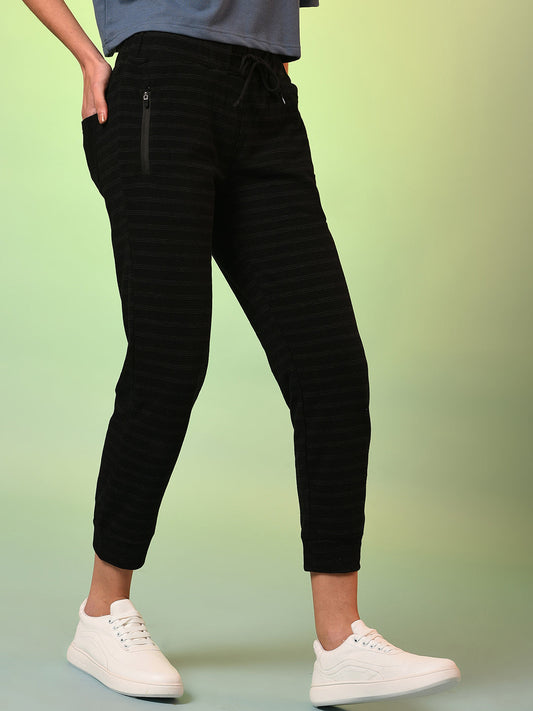 Black Striped Cotton Active Joggers