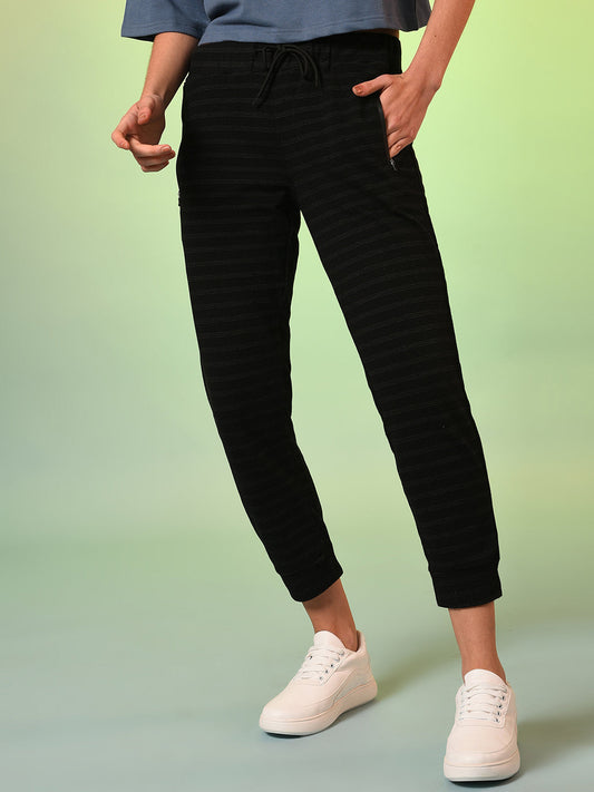 Black Striped Cotton Active Joggers