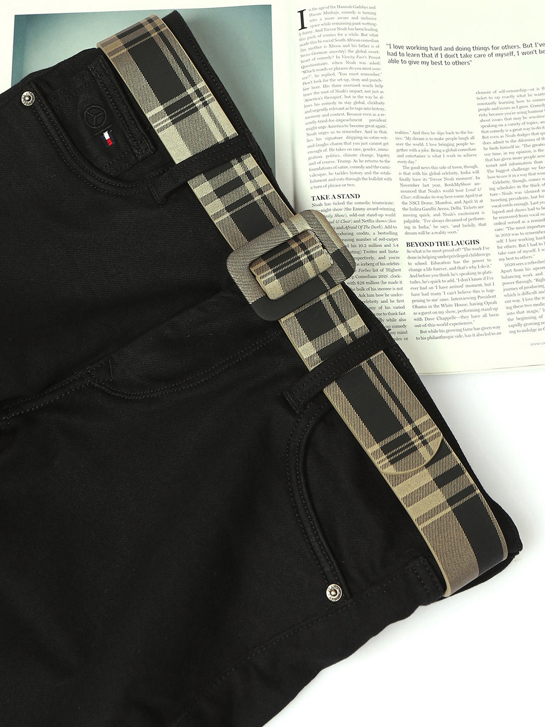 Black Grey Checked Belt