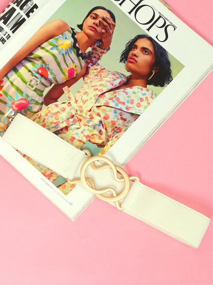 White Gold-Toned Solid Stretchable Belt