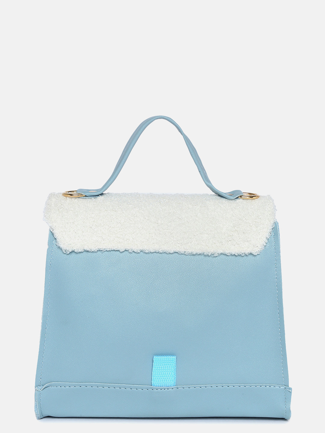 BLUE VEGAN LEATHER STRUCTURED SATCHEL