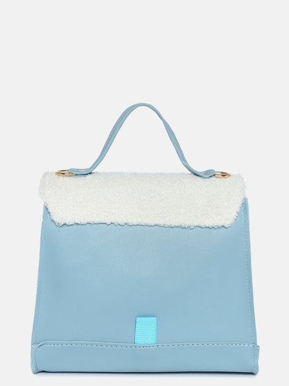 BLUE VEGAN LEATHER STRUCTURED SATCHEL