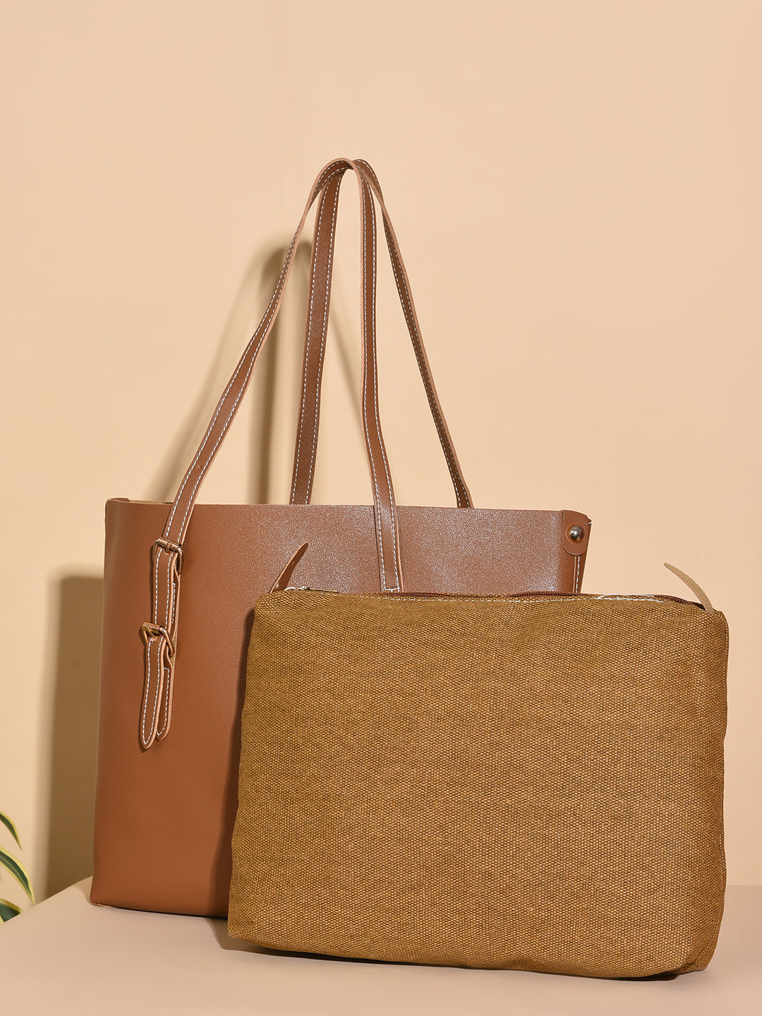 Julie Brown Tote Bag With Pouch Set