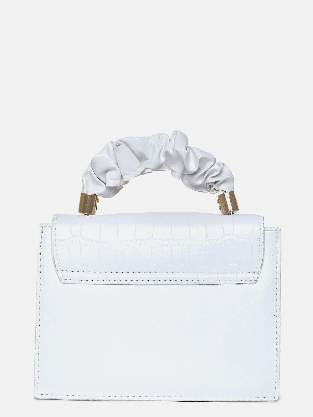 WHITE STRIPED VEGAN LEATHER STRUCTURED SATCHEL