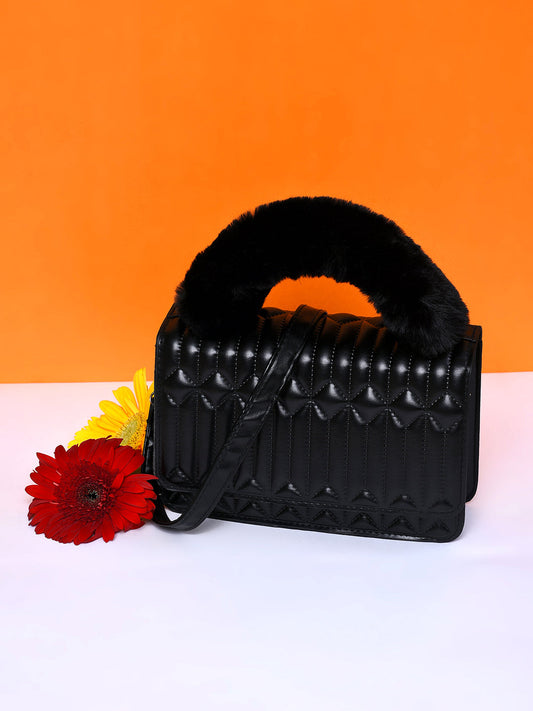 Textured Trendsetter Black Cross Body Bag