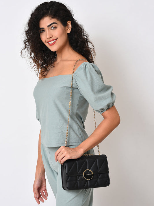 Obsidian Quilted Black & White Cross Body Bag