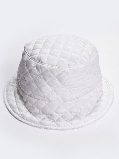 White Solid Quilted Bucket Hat