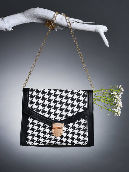 Houndstooth Weave Black & White Cross Body Bag