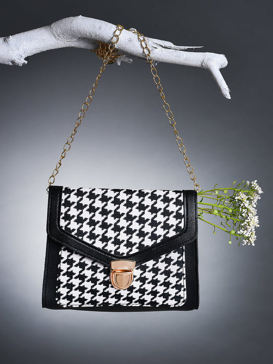 Houndstooth Weave Black & White Cross Body Bag