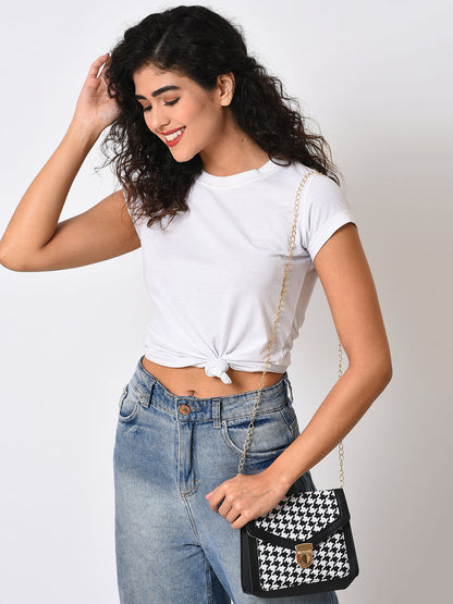 Houndstooth Weave Black & White Cross Body Bag