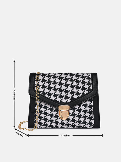Houndstooth Weave Black & White Cross Body Bag