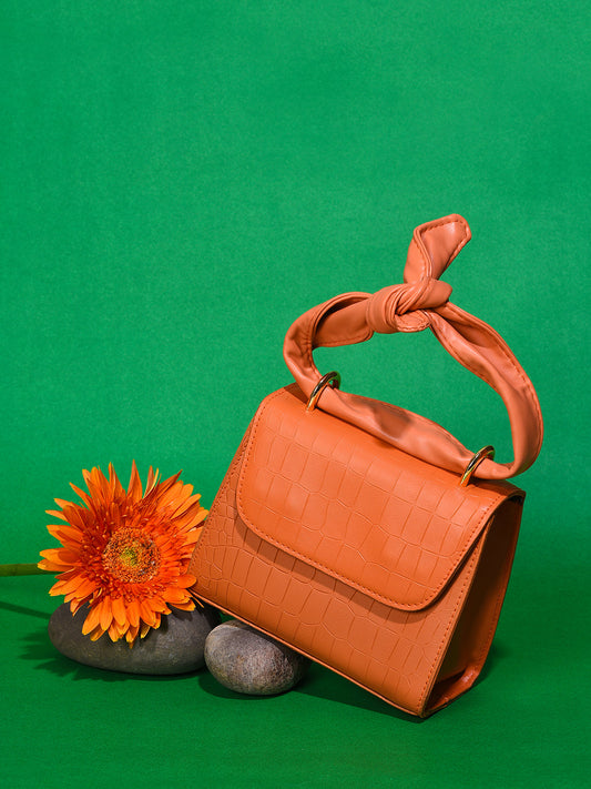 Orange Vegan Leather Structured Shoulder Bag
