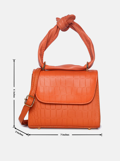 Orange Vegan Leather Structured Shoulder Bag