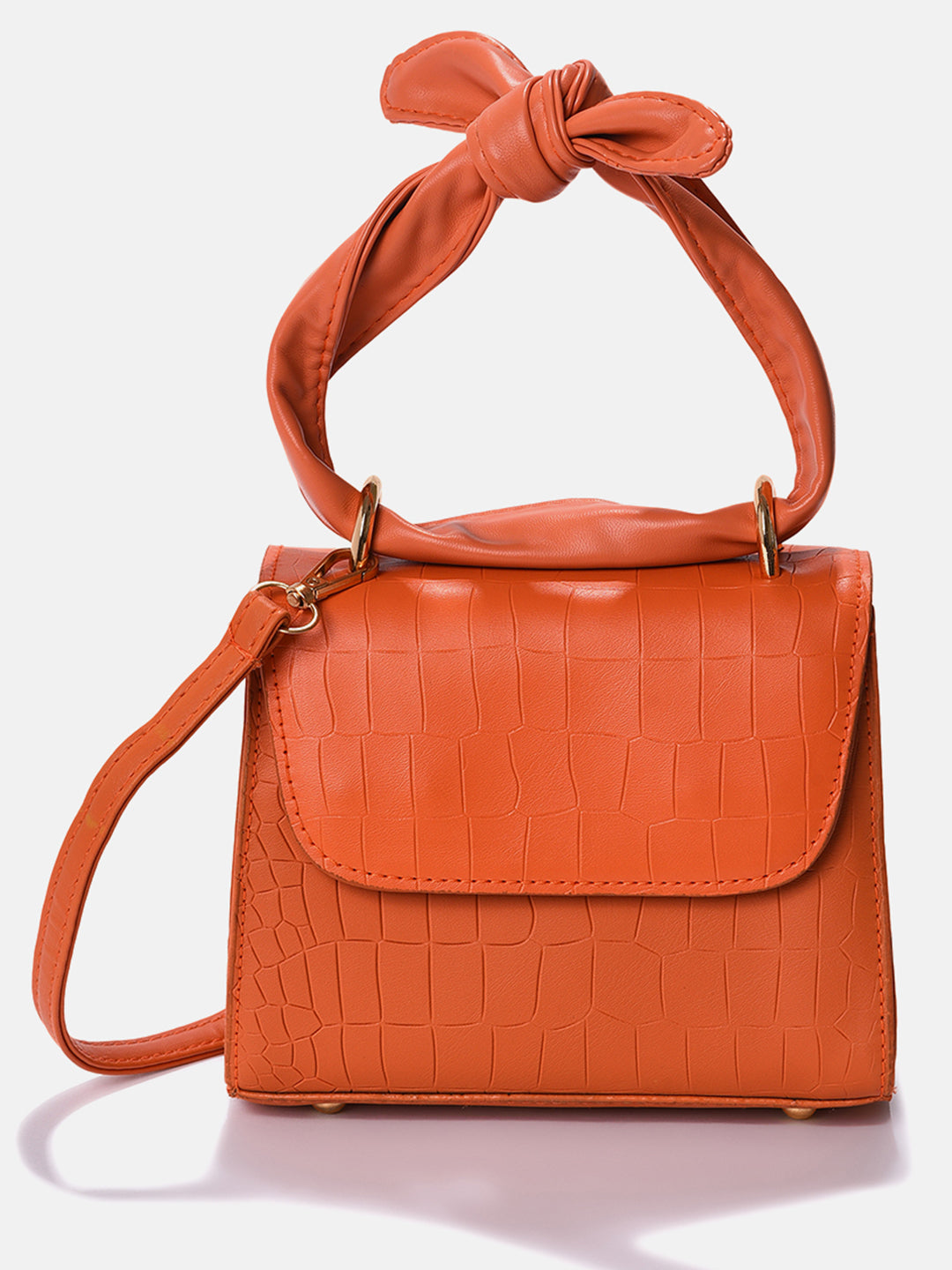 Orange Vegan Leather Structured Shoulder Bag