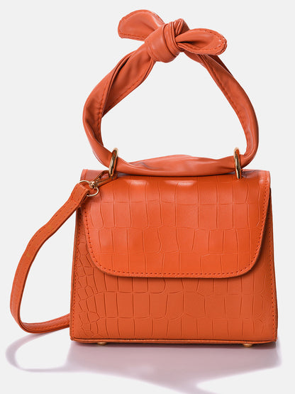Orange Vegan Leather Structured Shoulder Bag