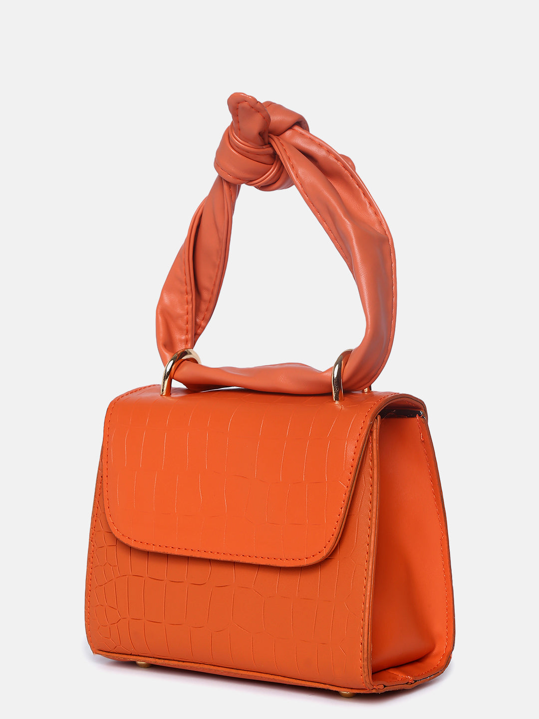 Orange Vegan Leather Structured Shoulder Bag