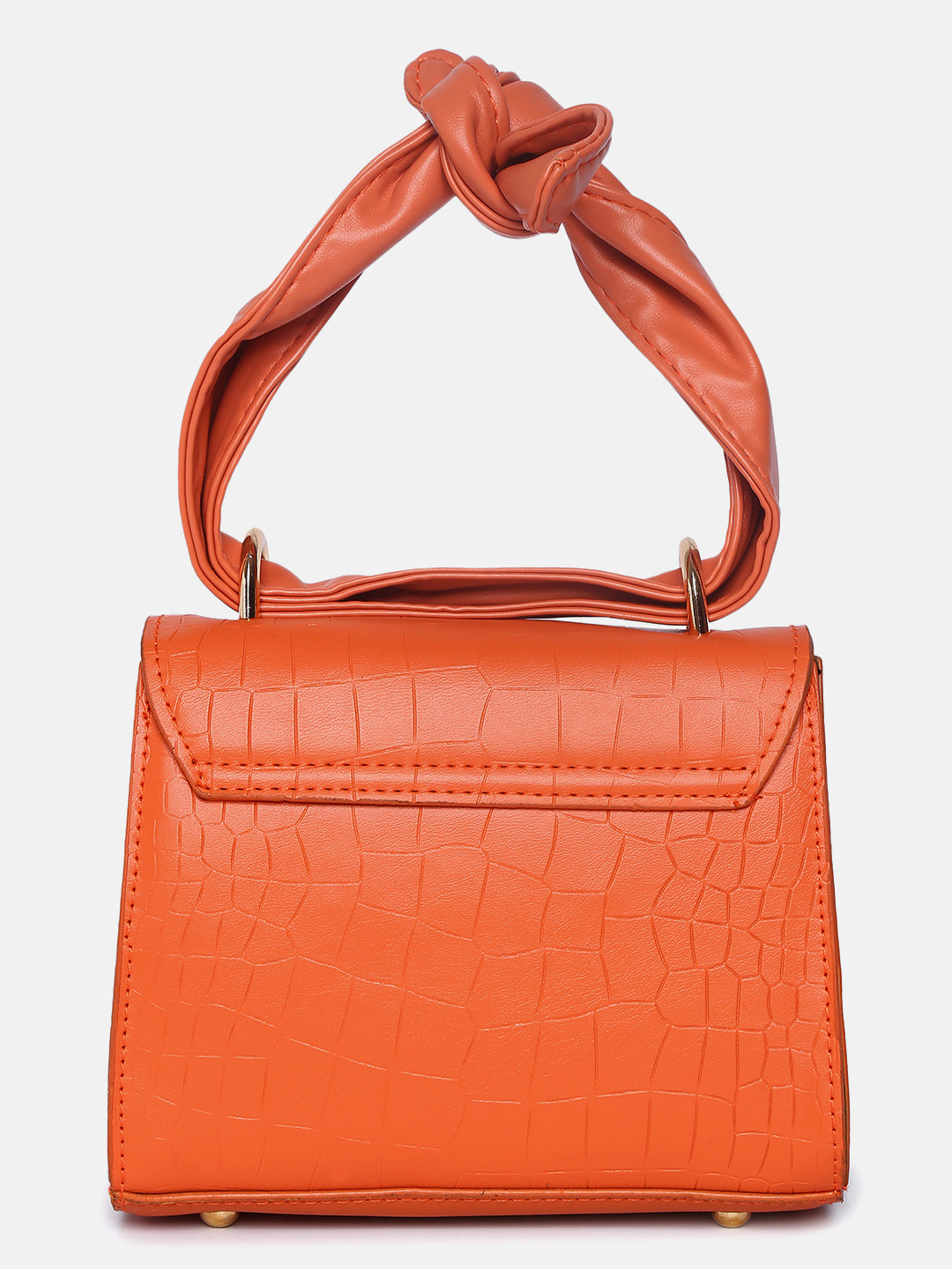 Orange Vegan Leather Structured Shoulder Bag