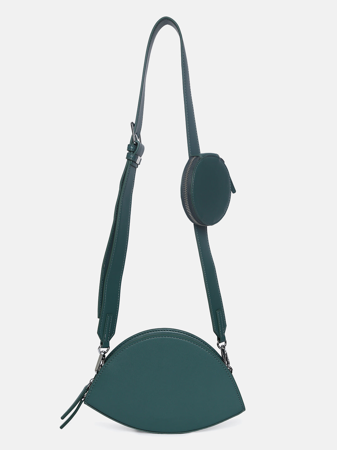 Green Vegan Leather Structured Sling Bag With Tasselled