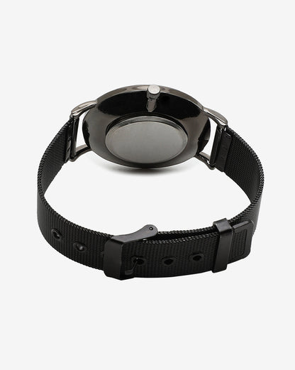 Marble Analog Round Dial With Black Leather Strap