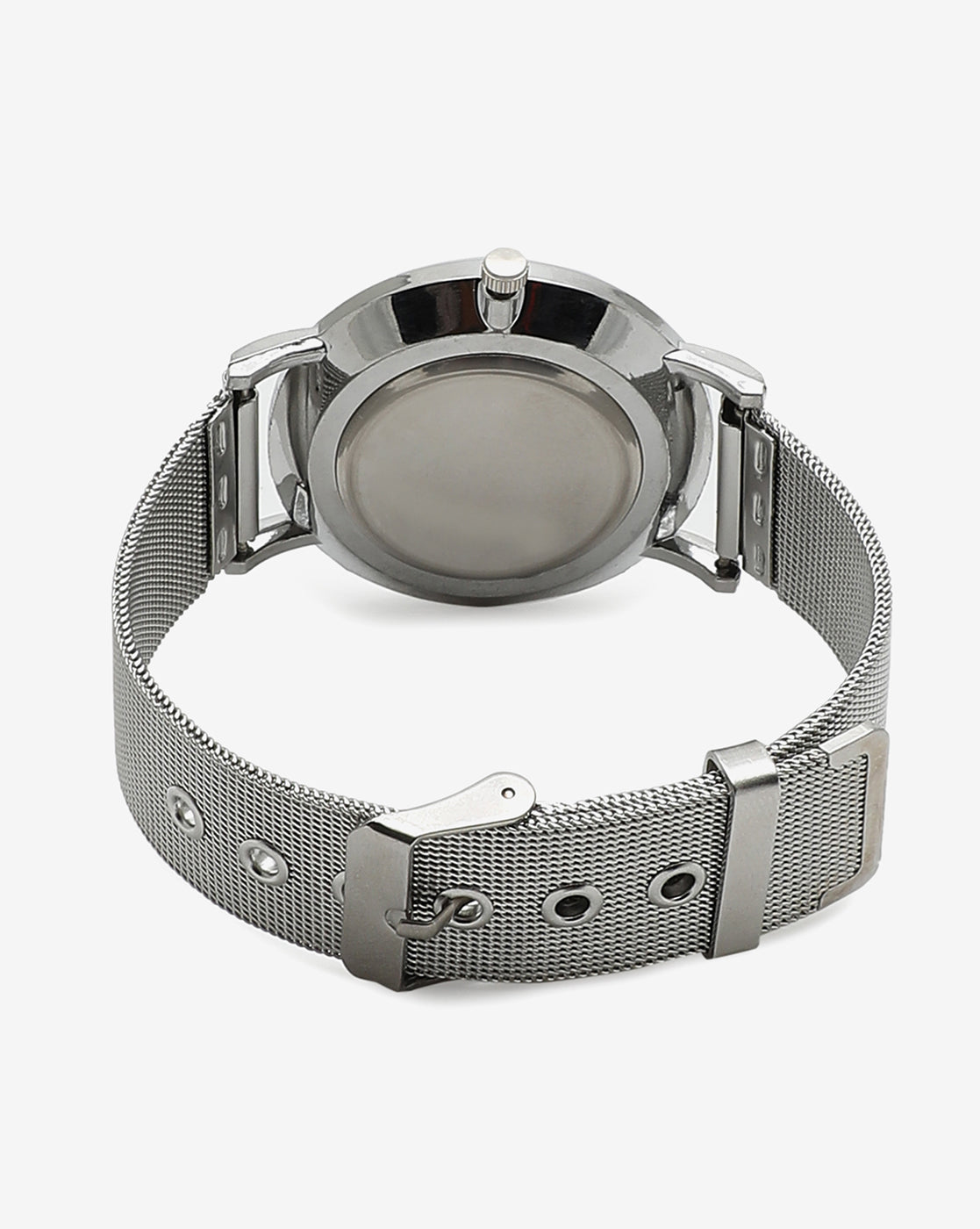 Black Analog Round Dial With Metal Mesh Strap