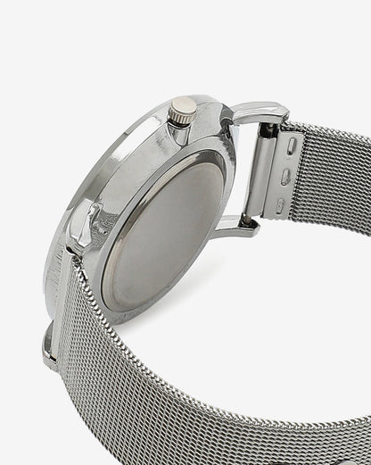 BLACK ANALOG ROUND DIAL WITH METAL MESH STRAP