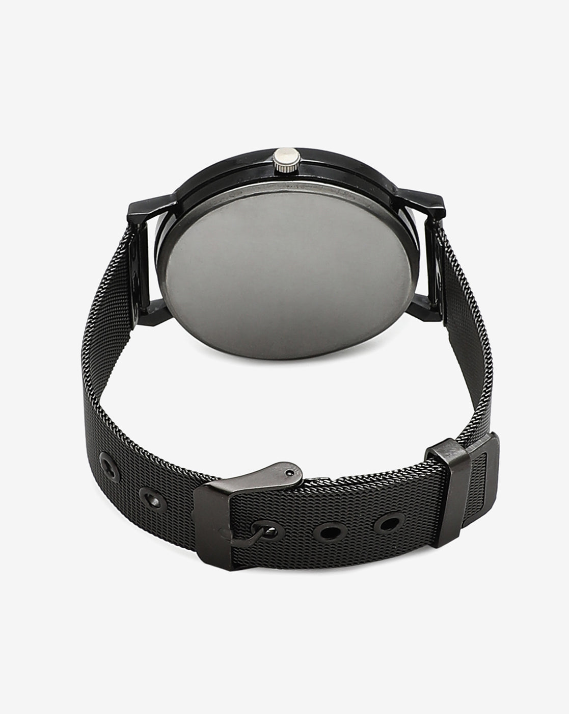 Sleek Black Analog Round Dial With Black Hour Marker & Black Metal Strap