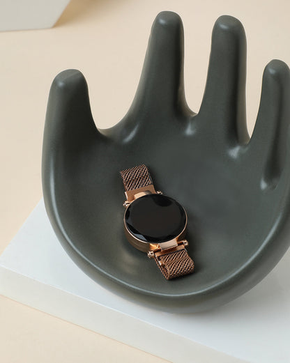 Black Digital Diamond Cut Round Dial & Gold Mesh Metal Strap