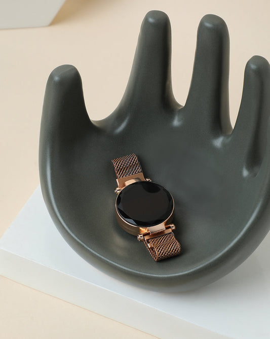 Black Digital Diamond Cut Round Dial & Gold Mesh Metal Strap