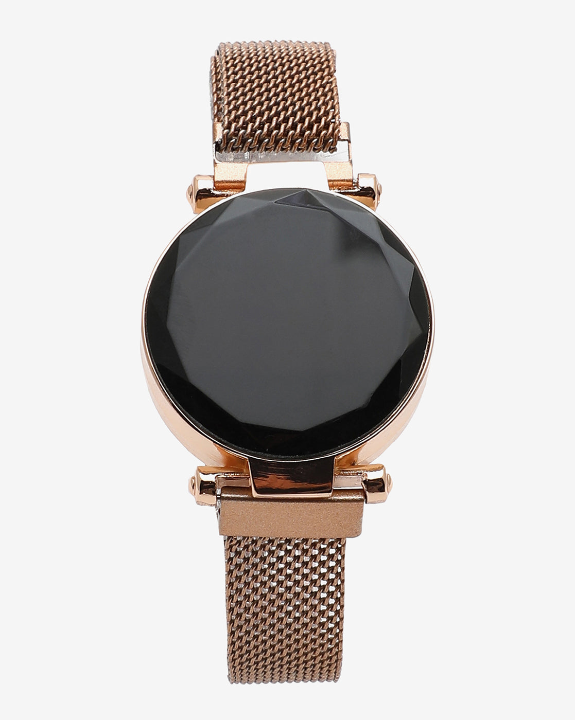 Black Digital Diamond Cut Round Dial & Gold Mesh Metal Strap