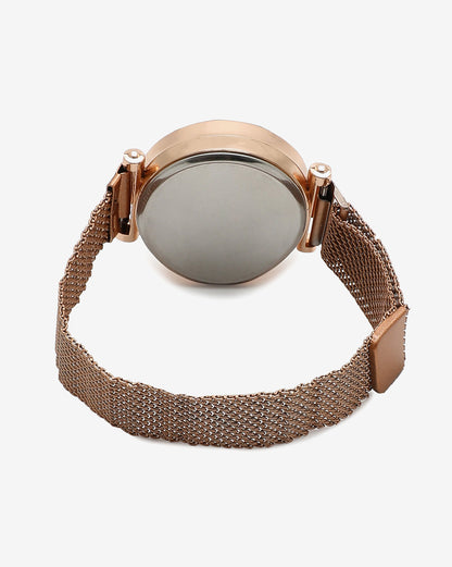 Black Digital Diamond Cut Round Dial & Gold Mesh Metal Strap