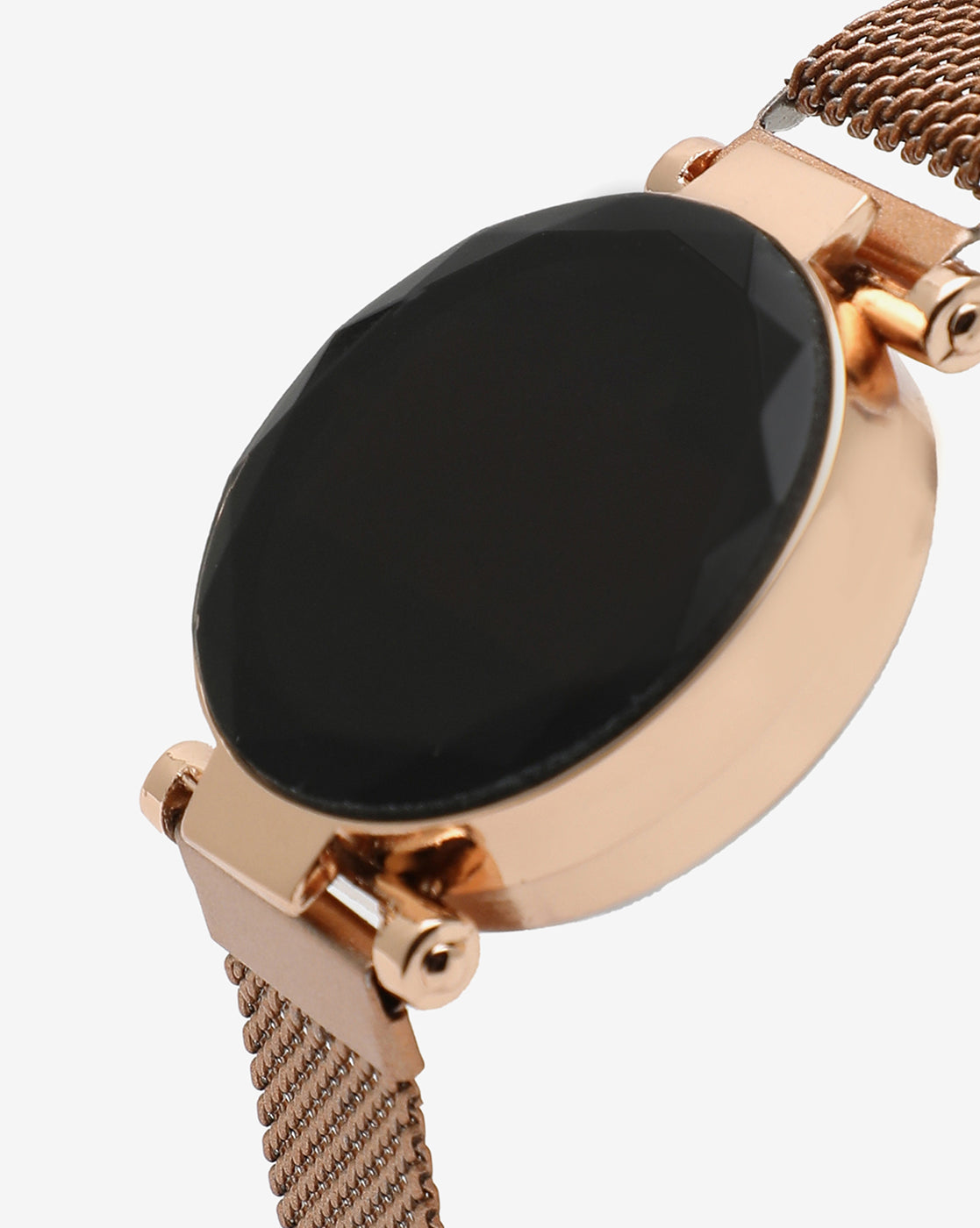 Black Digital Diamond Cut Round Dial & Gold Mesh Metal Strap