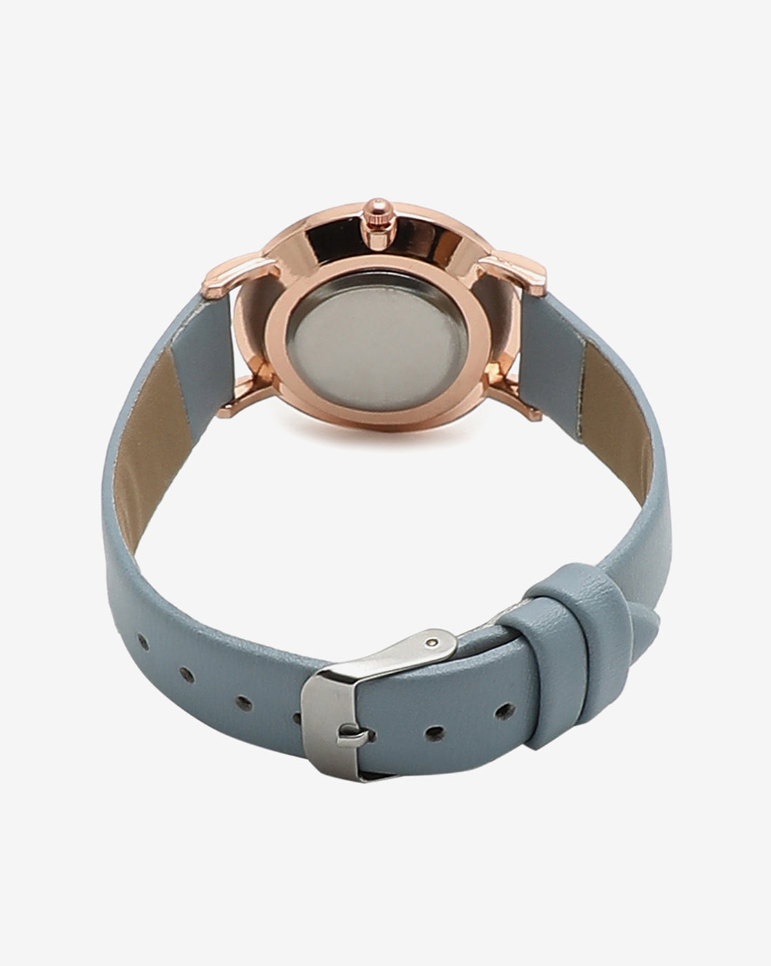 White & Bronze Analog Round Dial With Black Hour Marker & Blue Leather Strap