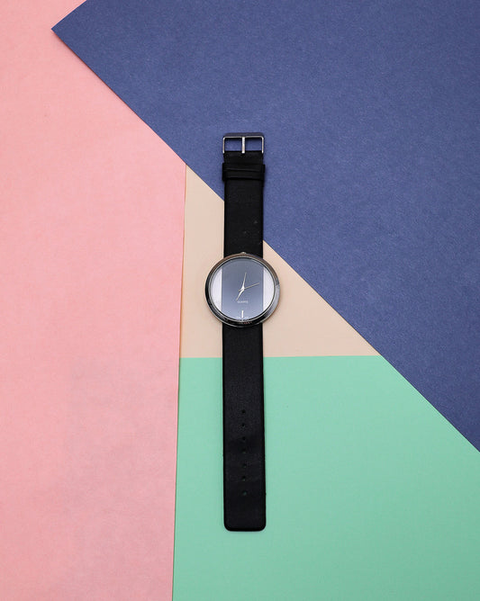 Transparent Analog Round Dial With Black Leather Strap