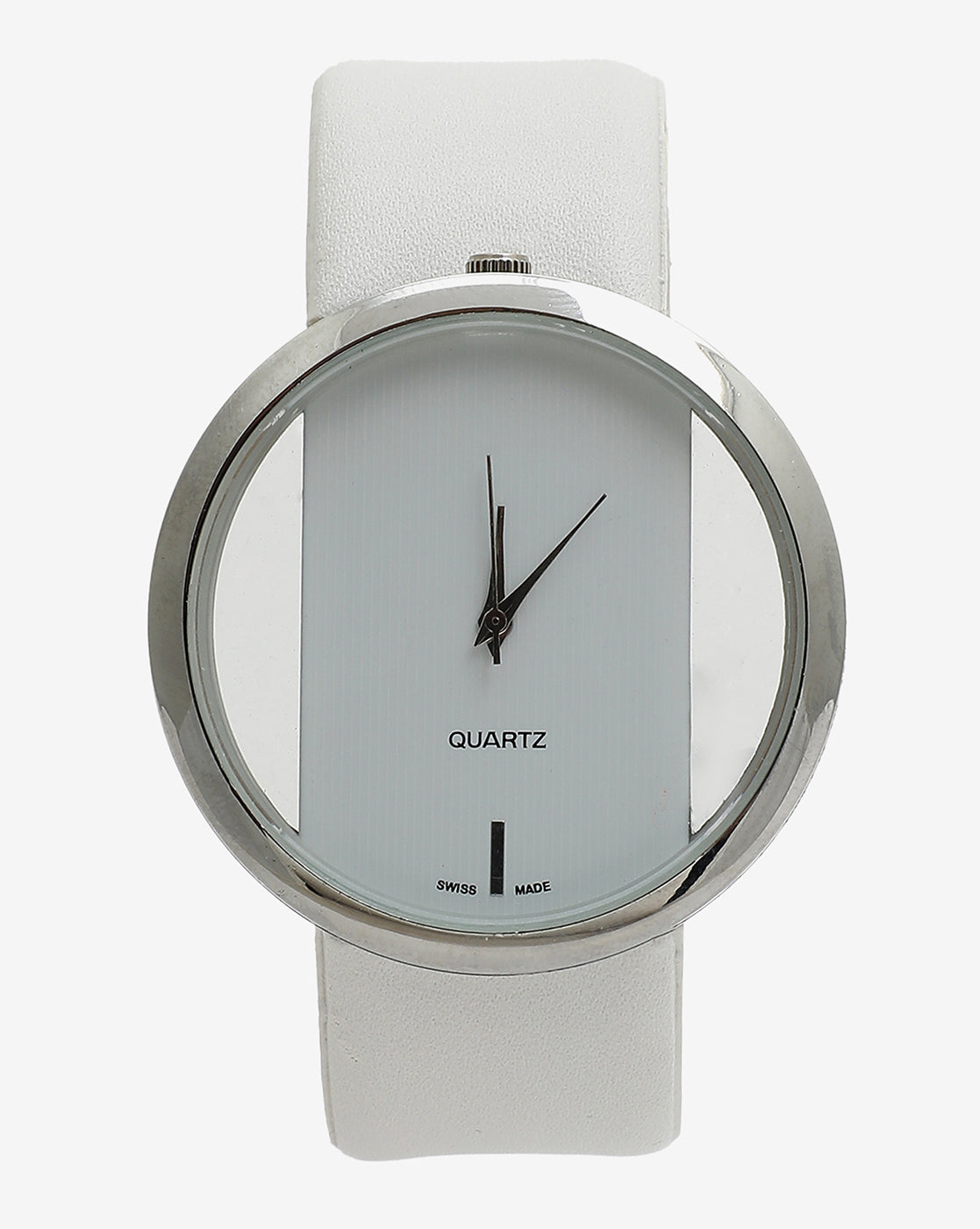 Transparent Analog Round Dial With White Leather Strap