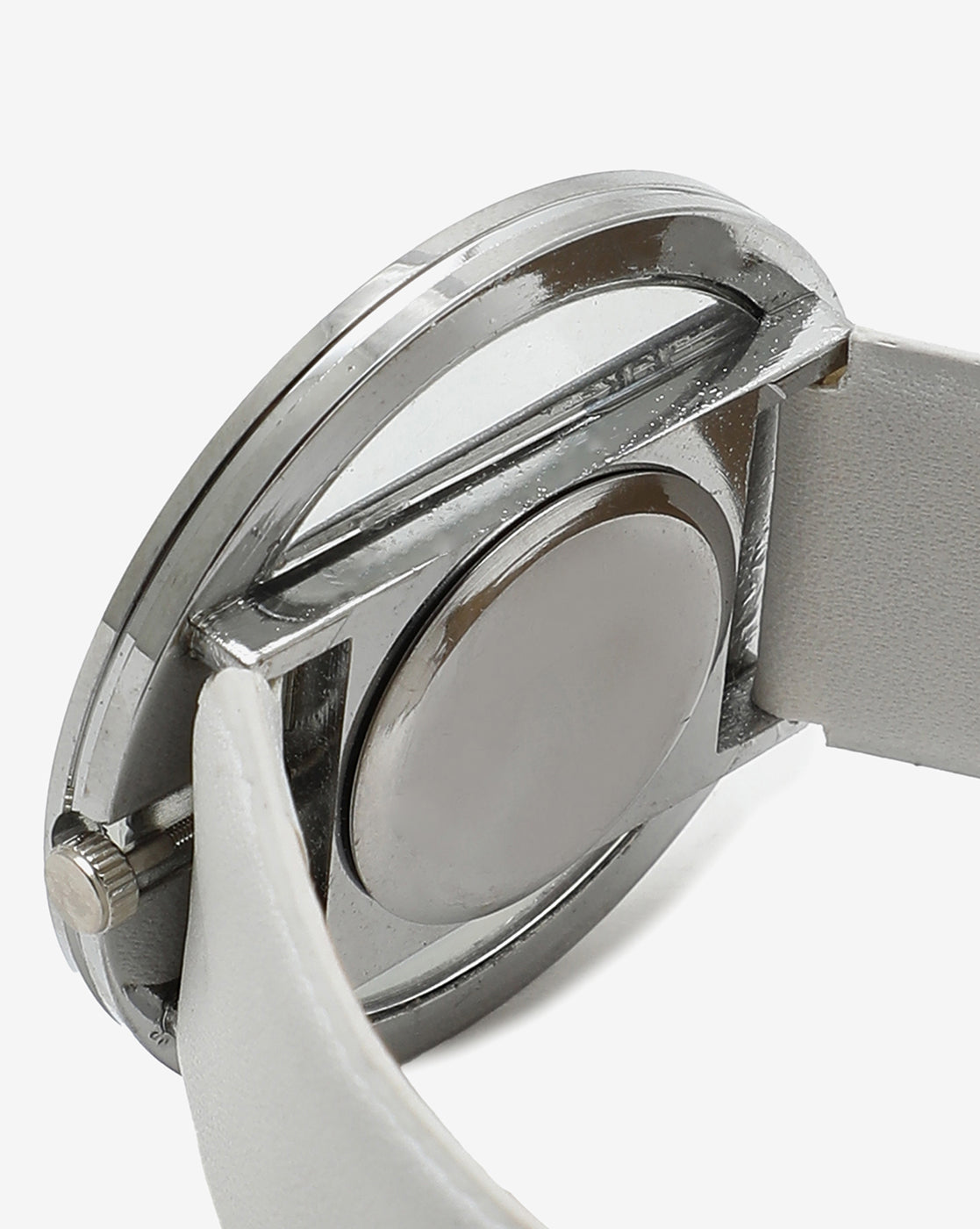 Transparent Analog Round Dial With White Leather Strap