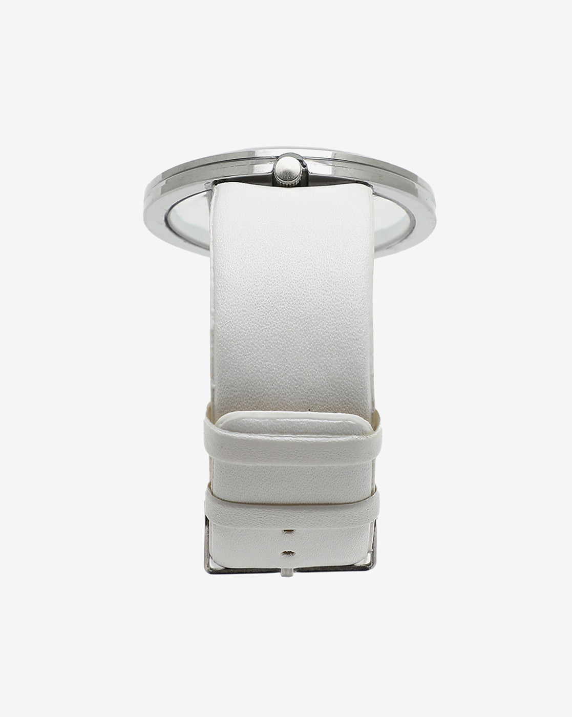 TRANSPARENT ANALOG ROUND DIAL WITH WHITE LEATHER STRAP