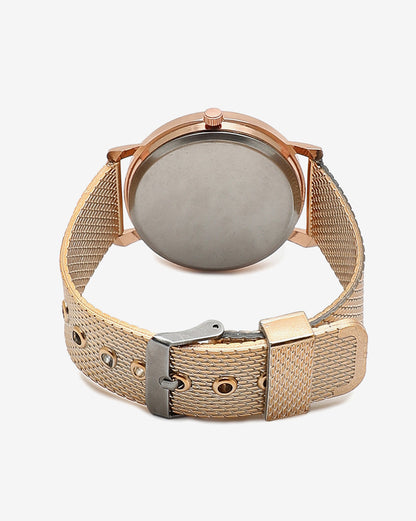 Rose Gold Analog Round Dial With Metal Mesh Strap