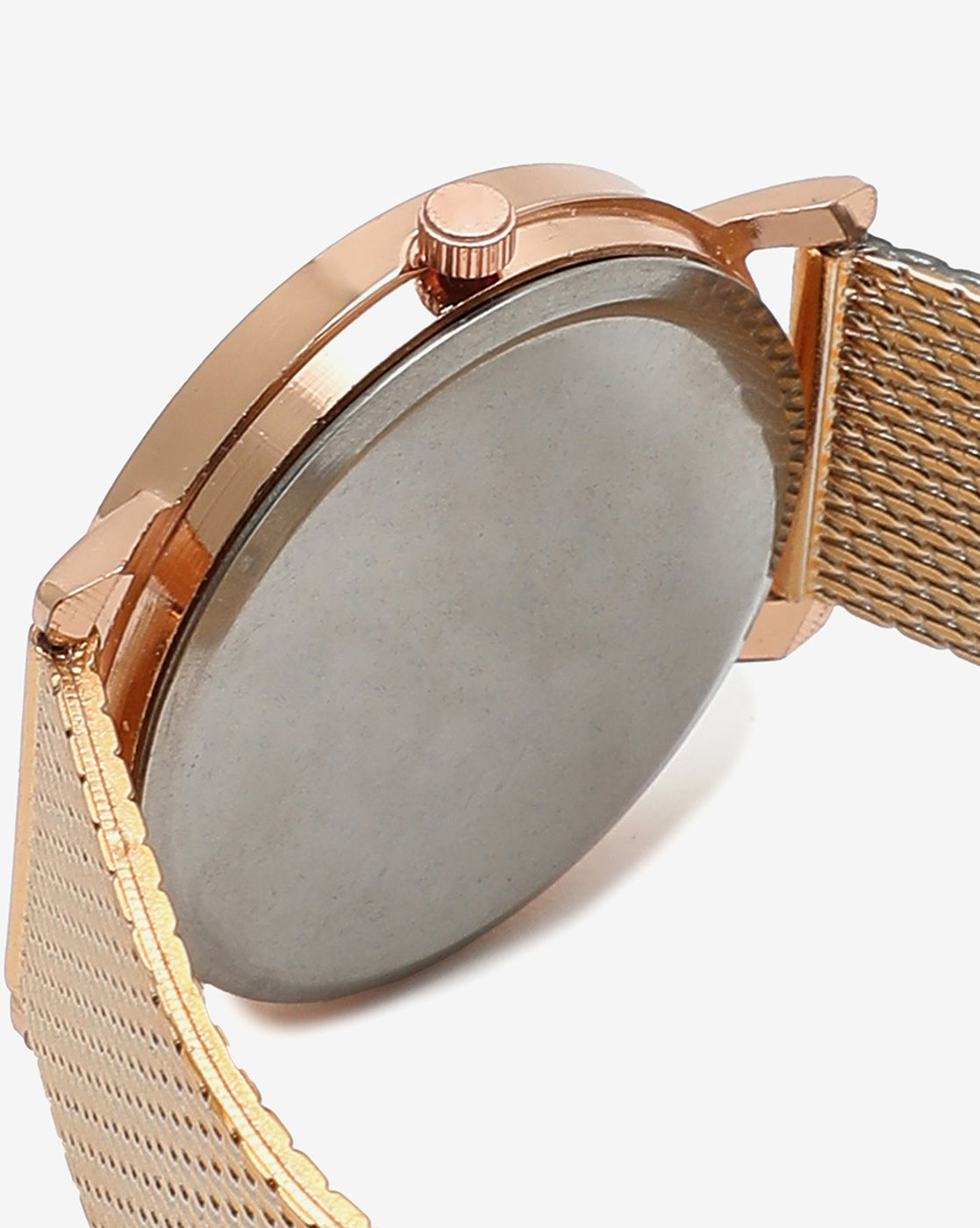 ROSE GOLD ANALOG ROUND DIAL WITH METAL MESH STRAP