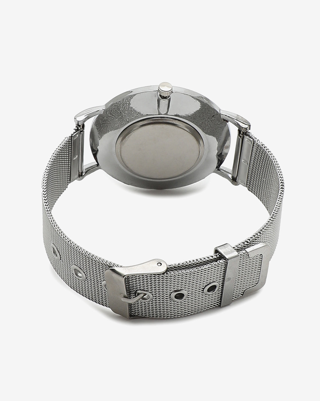 Sleek White Marble Analog Round Dial With Space Grey Metal Mesh Strap