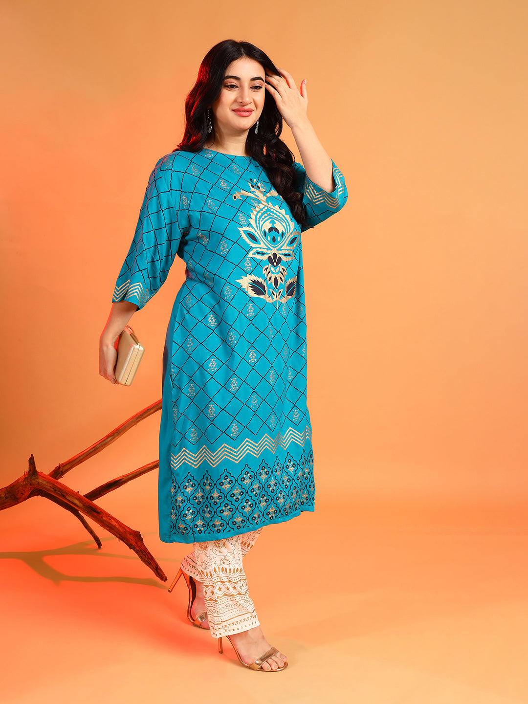 PLUS SIZE WOMEN SELF DESIGN CASUAL KURTA SET