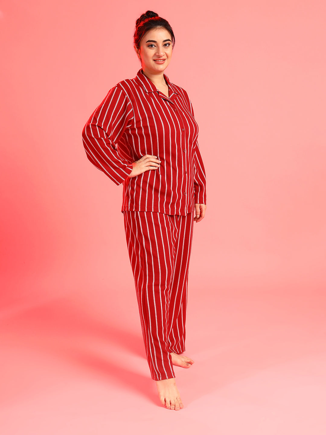 PLUS SIZE WOMEN STRIPED DESIGN NIGHT SUIT