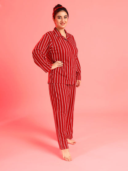 PLUS SIZE WOMEN STRIPED DESIGN NIGHT SUIT
