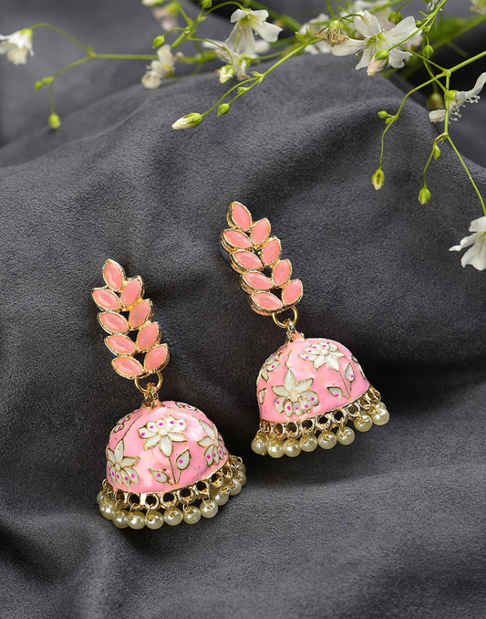 Pink Leaves Jhumkas