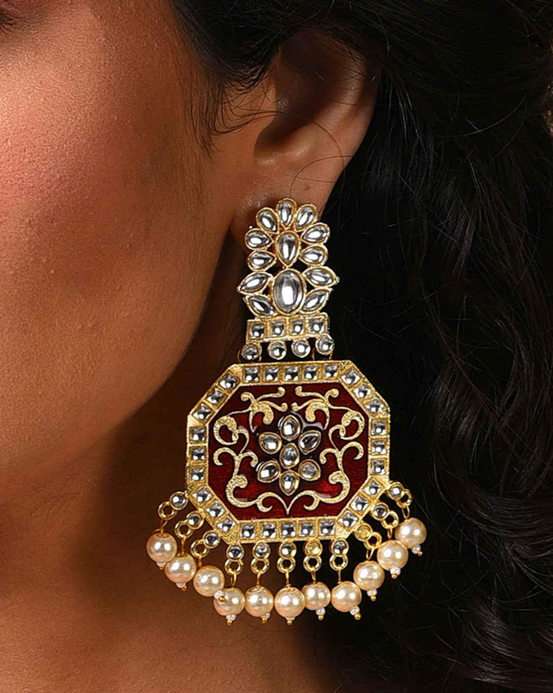 Women Maroon Meenakari Jhumkas