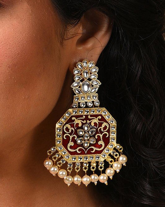 Women Maroon Meenakari Jhumkas