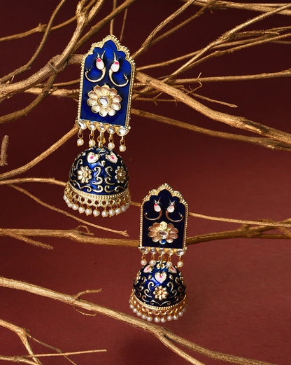 Women Royal Blue Meenakari Jhumkas